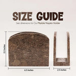 Oceanic marble napkin holder size guide: 6.5 inches wide, 5.5 tall, 2.5 deep