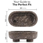 Oceanic marble bowl size guide: 10 inches long, 5.5 wide, 3.5 tall
