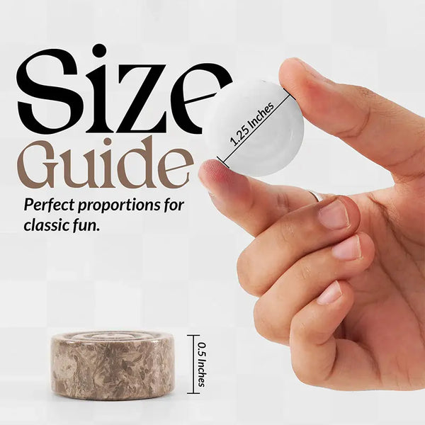 Oceanic and white marble checkers pieces size guide — 1.25 inch diameter, 0.5 inch height by RADICALn