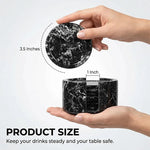 Round black marble coaster set size: 3.5 inch coasters in a 1 inch wide stone holder