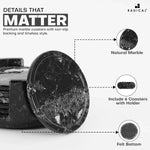Round RADICALn marble coaster set with holder, 6 black coasters with non-slip felt bottoms