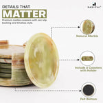 Round RADICALn marble coaster set with holder, 6 green onyx coasters with non-slip felt bottoms
