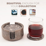 Round oceanic marble coaster set and holder with gift, grip and stain-resistance features