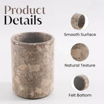 Round oceanic marble wine cooler details: smooth polished surface, natural texture and felt bottom