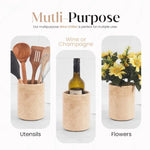 Round verona marble wine chiller used as a utensil holder, wine bottle cooler and flower vase