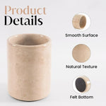 Round verona marble wine cooler details: smooth polished surface, natural texture and felt bottom