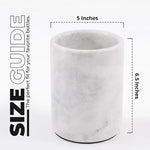 Round white marble wine chiller size guide showing 5 inch width and 6.5 inch height