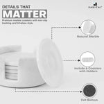 Round RADICALn marble coaster set with holder, 6 white coasters with non-slip felt bottoms