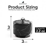 Black marble seasoning keeper with lid, 3 inches tall and wide with 2.2 oz capacity