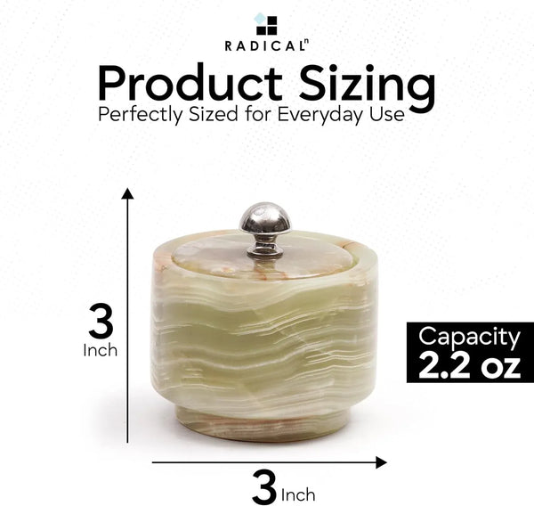 Green onyx marble seasoning keeper with lid, 3 inches tall and wide with 2.2 oz capacity