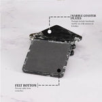 Square black marble coaster with felt bottom, from a handmade set of 6 coasters and holder