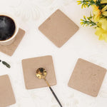 Set of six square verona marble coasters for drinks with a coffee cup and gold spoon