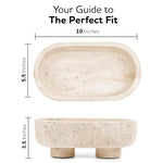 Travertine marble trinket bowl size guide: 10 inches long, 5.5 wide, 3.5 tall