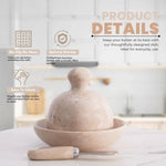 Verona marble butter dish with knife showing natural stone finish, non-slip base and easy-clean polished surface