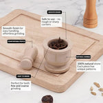 Verona marble mortar and pestle features: smooth edges, comfortable pestle and natural stone with unique veining
