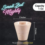 Verona marble shot glass size guide showing 2 inches tall and 2 inches wide