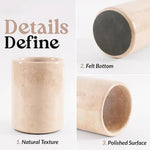 Verona marble utensil holder details: natural texture, felt bottom and polished surface