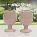 Verona marble wine glasses on an outdoor table keeping wine at serving temperature