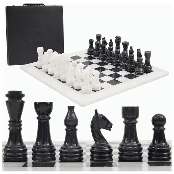 White and black marble chess set 15 inch — handmade natural stone with storage box by RADICALn