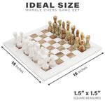 White and green onyx marble chess board size guide — 15x15 inch board, individual squares 1.5x1.5 inches by RADICALn