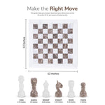 White and grey oceanic marble chess set size guide — 12x12 inch board, king 2.75 inches, queen 2.5 inches, pawn 2 inches by RADICALn