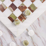White and green marble checkers set 15 inch — board corner detail with white and green marble disc pieces on marble surface by RADICALn