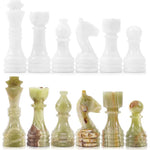 White marble and green onyx chess pieces lineup — king queen bishop knight rook pawn by RADICALn