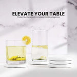White octagon marble coasters under two glasses of lemon water and iced tea