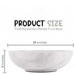 White marble fruit bowl measuring 10 inches wide and 3 inches tall