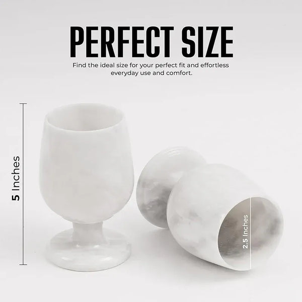 White marble wine glass dimensions: 5 inches tall with a 2.5 inch opening