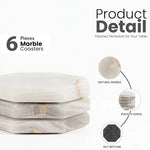 Six white onyx marble coaster plates showing polished edges and felt bottoms