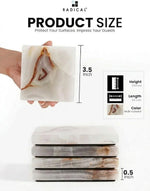 White onyx square marble coaster held in hand, 3.5 inches wide and 0.5 inches thick