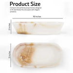 White onyx marble dough bowl size guide: 10 inches long, 5 wide, 2 tall